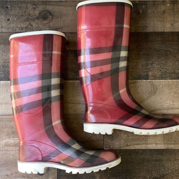 Burberry Nova Check Red Rain Boots Size 36/6 - Picture 5 of 13